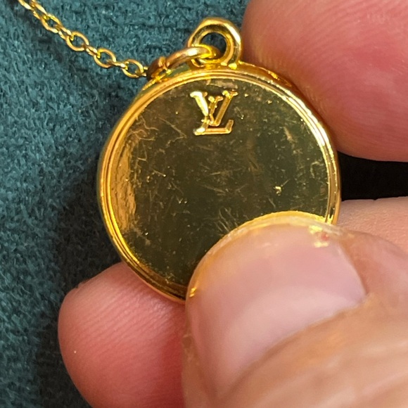 Gold Clover and L &V Upcycled Pendant Necklace Set - Picture 4 of 7